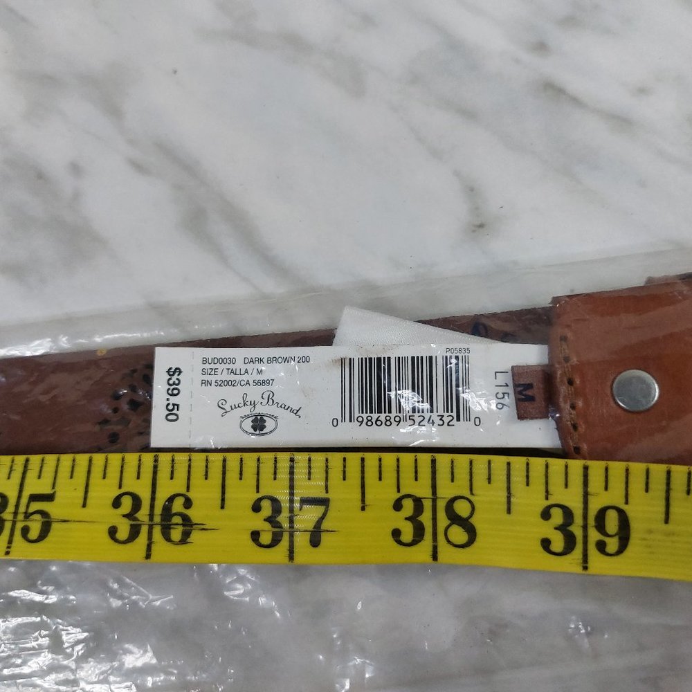 Lucky Brand Laser Cut Brown Genuine Leather Belt Size XS/S/M - Picture 8 of 8